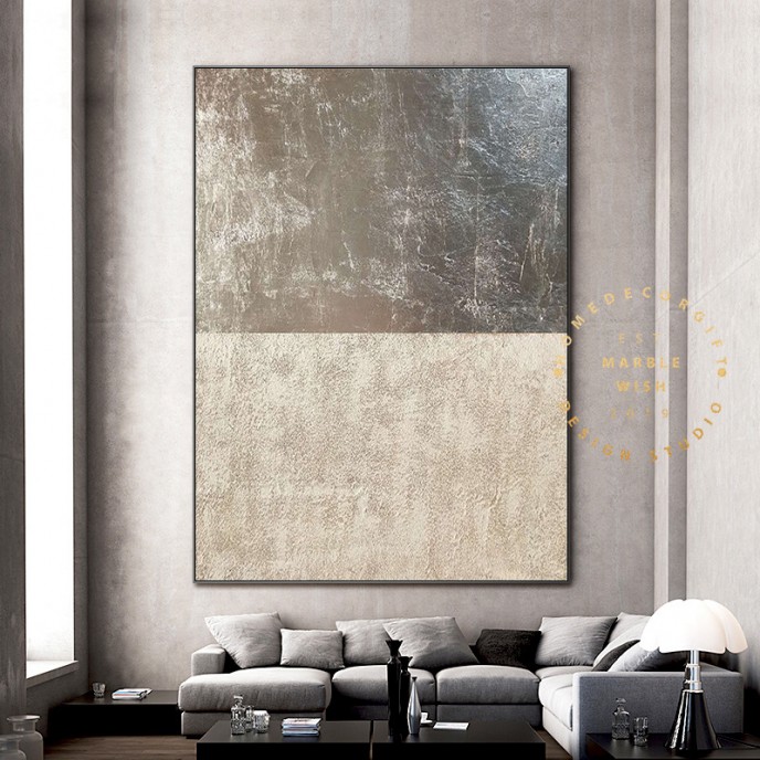 Large Texture Painting Silver Painting Modern Silver Leaf