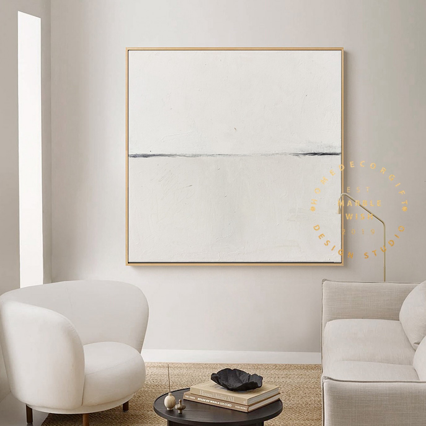 Large Neutral Beige Abstract Painting, Scandinavian Wall