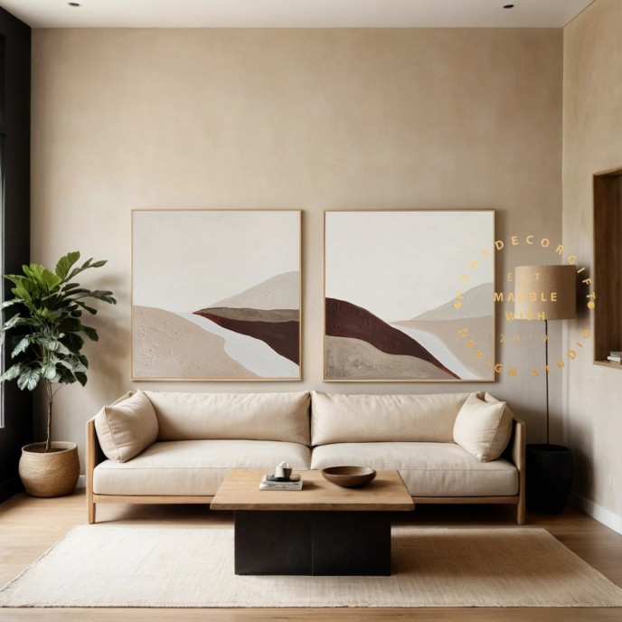 Set of 2 Beige Wall Paintings